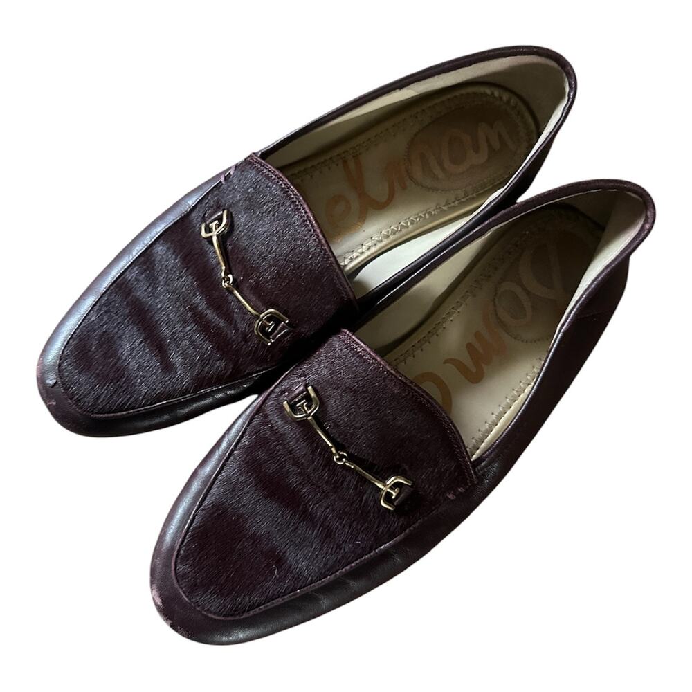 Sam Edelman 7.5 8 eggplant deep purple leather horsehair flats loafers comfort